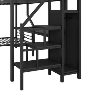 English Elm Twin Over Full L-shaped Bunk Bed with Wardrobe Desk and Usb Charging Ports N7500004100B