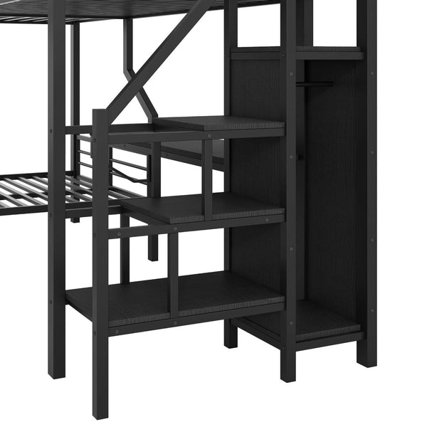 English Elm Twin Over Full L-shaped Bunk Bed with Wardrobe Desk and Usb Charging Ports N7500004100B
