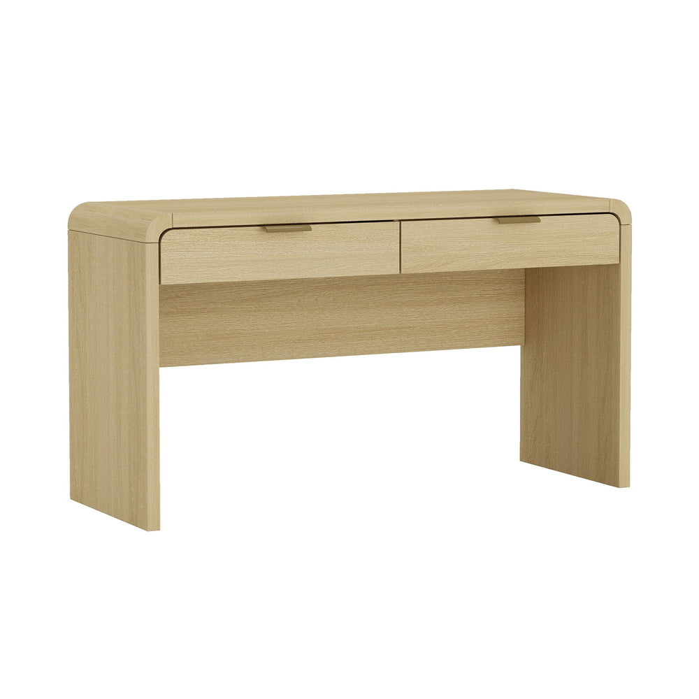 English Elm Grace 54" Oak Office Desk with 2 Drawers, Modern Rounded Corners, Metal Glam Handles, TV Stand-Friendly B365P397845