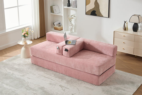 English Elm UNITED Folding Sofa Bed with Removable Cover Zipper, Chenille Memory Foam Sleeper for Small Spaces Pink W1568P293810