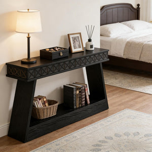 English Elm Hall Console Table Industrial Rustic Two Tier Wood Tone Metal Frame Entryway Sofa T3971P452900