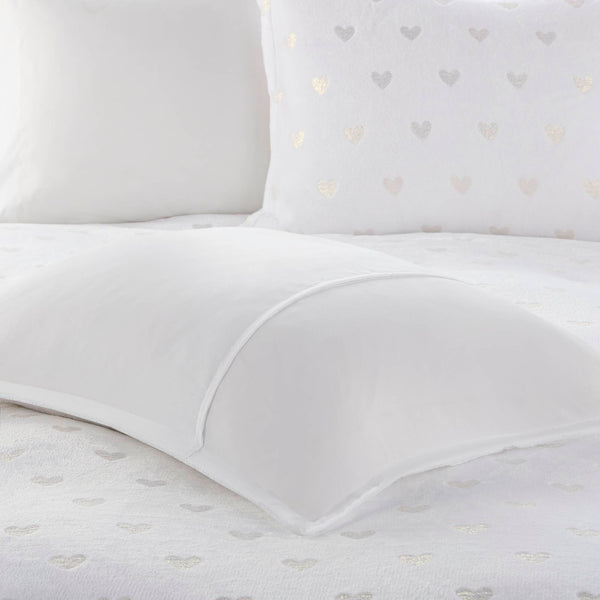 English Elm 4 Pcs Elegant Metallic Printed Plush Comforter Set For Full/Queen Beds With Cozy Throw Pillow B035P319890