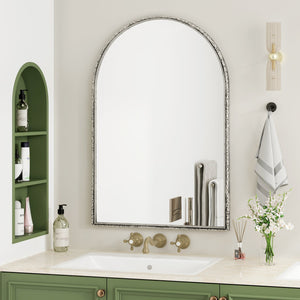 English Elm Arched Decorative Wall Mirror for Bathroom Vanity and Entryway — Elegant Arch Design for Living Room Bedroom Silver W757P251825