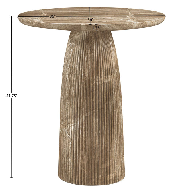 Meridian Furniture Venosa Fluted Concrete Art Deco Bar Table for Stylish Indoor Outdoor Entertaining Spaces Beige 36 inches 769Beige-T36