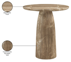 Meridian Furniture Venosa Fluted Concrete Art Deco Bar Table for Stylish Indoor Outdoor Entertaining Spaces Beige 36 inches 769Beige-T36