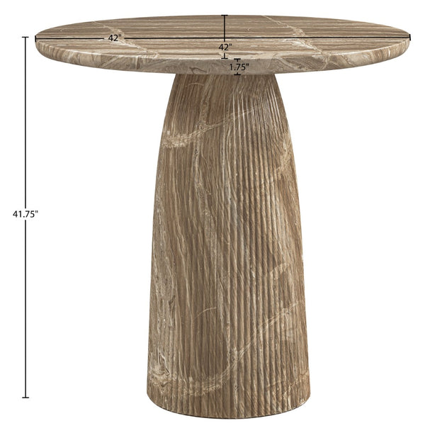Meridian Furniture Venosa Fluted Concrete Art Deco Bar Table for Stylish Indoor Outdoor Entertaining Spaces Beige 42 inches 769Beige-T42