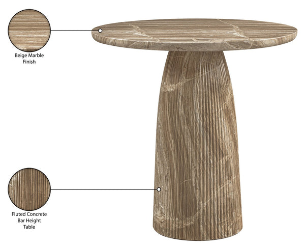 Meridian Furniture Venosa Fluted Concrete Art Deco Bar Table for Stylish Indoor Outdoor Entertaining Spaces Beige 42 inches 769Beige-T42