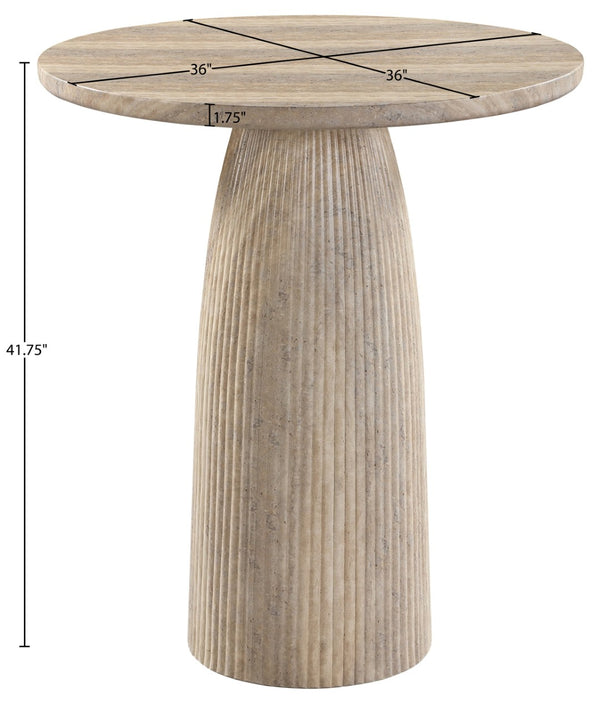 Meridian Furniture Venosa Fluted Concrete Art Deco Bar Table for Stylish Indoor Outdoor Entertaining Spaces Travertine 36 inches 769Travertine-T36