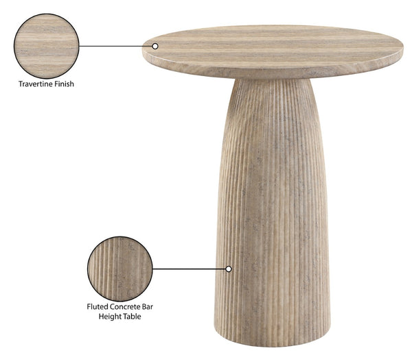 Meridian Furniture Venosa Fluted Concrete Art Deco Bar Table for Stylish Indoor Outdoor Entertaining Spaces Travertine 36 inches 769Travertine-T36