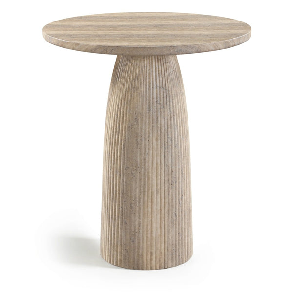 Meridian Furniture Venosa Fluted Concrete Art Deco Bar Table for Stylish Indoor Outdoor Entertaining Spaces Travertine 36 inches 769Travertine-T36