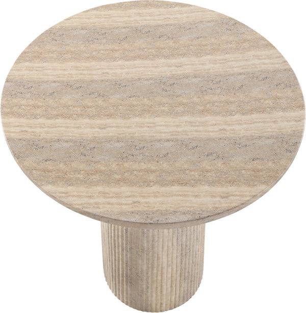 Meridian Furniture Venosa Fluted Concrete Art Deco Bar Table for Stylish Indoor Outdoor Entertaining Spaces Travertine 36 inches 769Travertine-T36