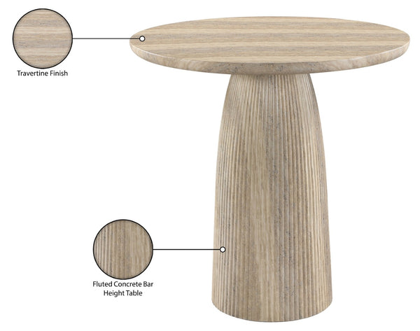 Meridian Furniture Venosa Fluted Concrete Art Deco Bar Table for Stylish Indoor Outdoor Entertaining Spaces Travertine 42 inches 769Travertine-T42