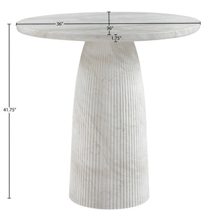 Meridian Furniture Venosa Fluted Concrete Art Deco Bar Table for Stylish Indoor Outdoor Entertaining Spaces White 36 inches 769White-T36