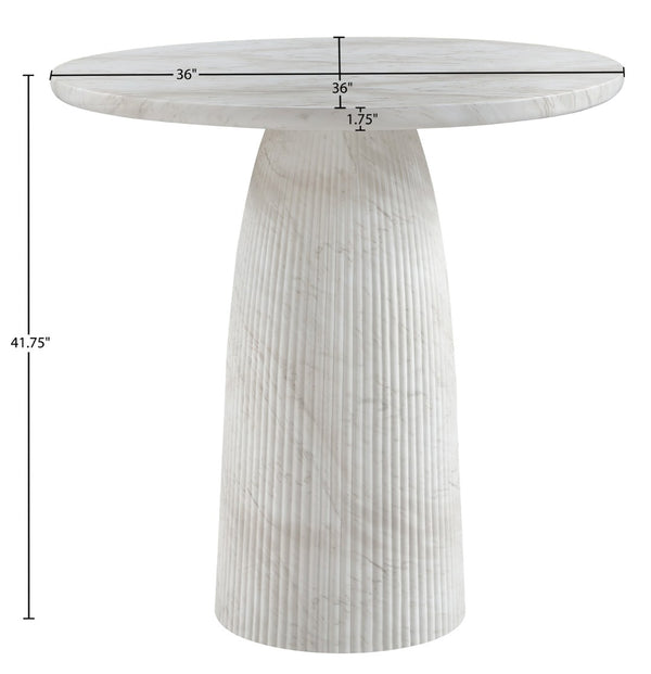 Meridian Furniture Venosa Fluted Concrete Art Deco Bar Table for Stylish Indoor Outdoor Entertaining Spaces White 36 inches 769White-T36