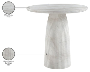 Meridian Furniture Venosa Fluted Concrete Art Deco Bar Table for Stylish Indoor Outdoor Entertaining Spaces White 36 inches 769White-T36