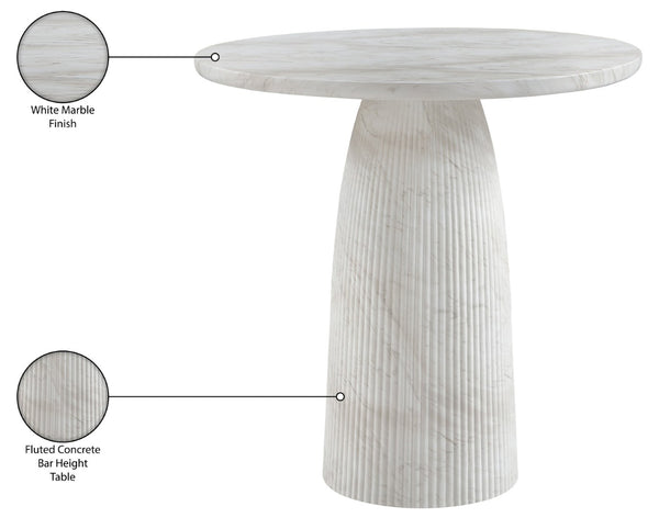 Meridian Furniture Venosa Fluted Concrete Art Deco Bar Table for Stylish Indoor Outdoor Entertaining Spaces White 36 inches 769White-T36