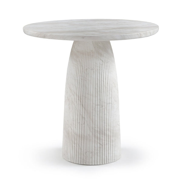 Meridian Furniture Venosa Fluted Concrete Art Deco Bar Table for Stylish Indoor Outdoor Entertaining Spaces White 36 inches 769White-T36