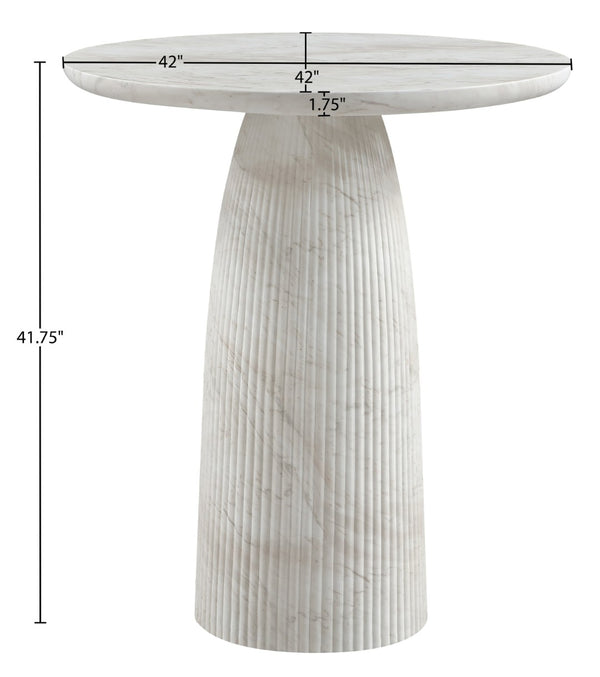 Meridian Furniture Venosa Fluted Concrete Art Deco Bar Table for Stylish Indoor Outdoor Entertaining Spaces White 42 inches 769White-T42