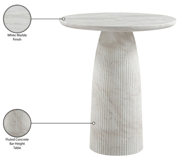 Meridian Furniture Venosa Fluted Concrete Art Deco Bar Table for Stylish Indoor Outdoor Entertaining Spaces White 42 inches 769White-T42