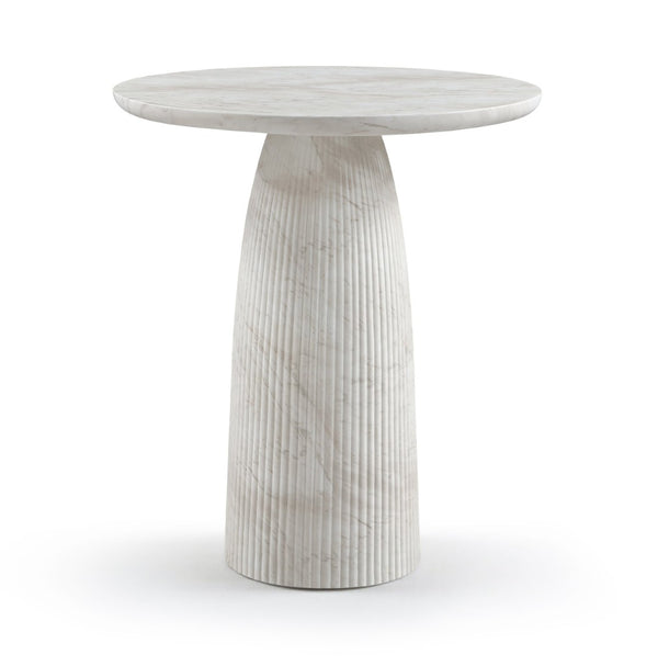 Meridian Furniture Venosa Fluted Concrete Art Deco Bar Table for Stylish Indoor Outdoor Entertaining Spaces White 42 inches 769White-T42