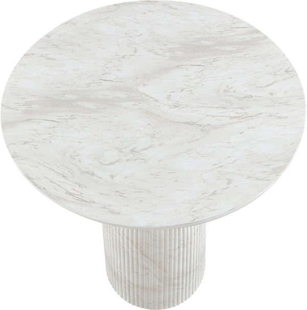 Meridian Furniture Venosa Fluted Concrete Art Deco Bar Table for Stylish Indoor Outdoor Entertaining Spaces White 42 inches 769White-T42