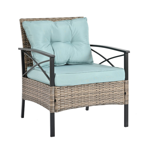English Elm Patio Four-Piece Wicker Furniture Set - Stylish Outdoor Seating With Plush Cushions & Metal Table W1703S00031-GIGA