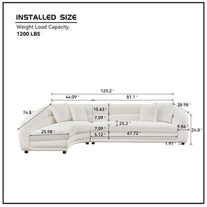 English Elm 125.2 Inch Curved Modular Sectional Sofa White Polyester Upholstered Living Room Couch W2582S00193