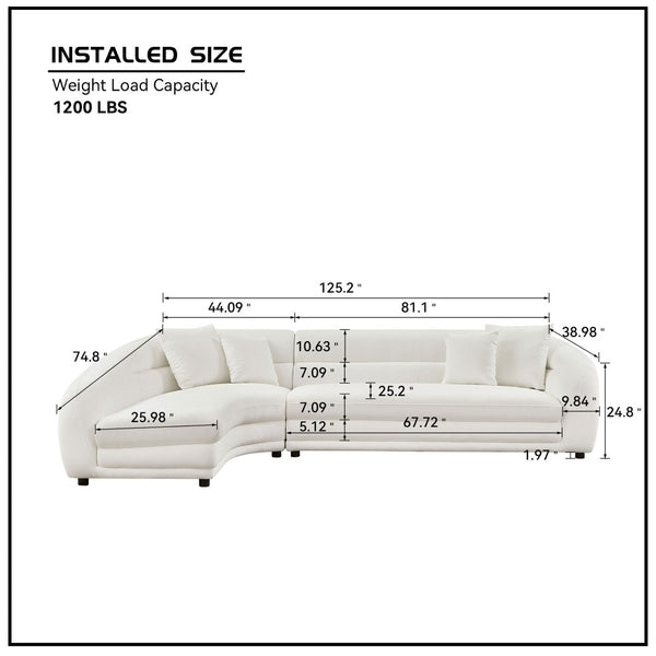 English Elm 125.2 Inch Curved Modular Sectional Sofa White Polyester Upholstered Living Room Couch W2582S00193