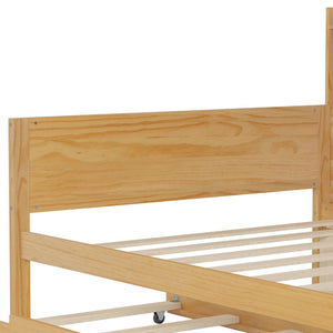 English Elm Wooden Twin Daybed with Trundle Built-in Desk and Open Shelves for Kids Rooms Natural N733S373389M