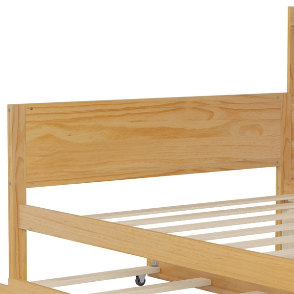 English Elm Wooden Twin Daybed with Trundle Built-in Desk and Open Shelves for Kids Rooms Natural N733S373389M