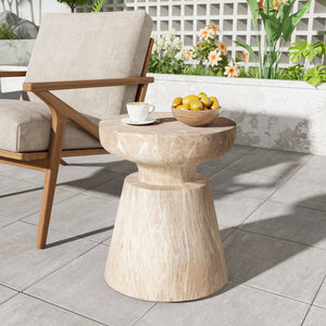 English Elm Christopher Knight Home® - Outdoor Elegant Travertine Side Table In Gold – Sculptural Pedestal Design For Indoor/Outdoor Use N773P283497G
