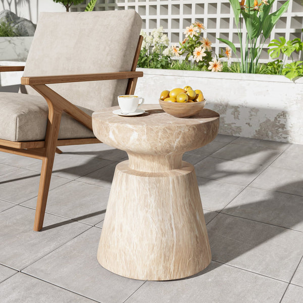 English Elm Christopher Knight Home® - Outdoor Elegant Travertine Side Table In Gold – Sculptural Pedestal Design For Indoor/Outdoor Use N773P283497G