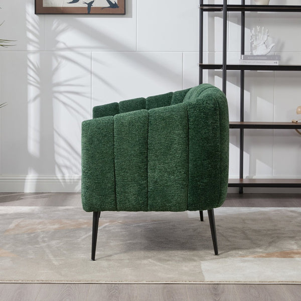 English Elm 50.2'' Channel Tufted Chenille Settee Compact Two Seat Sofa with Metal Legs Green W3118P397105