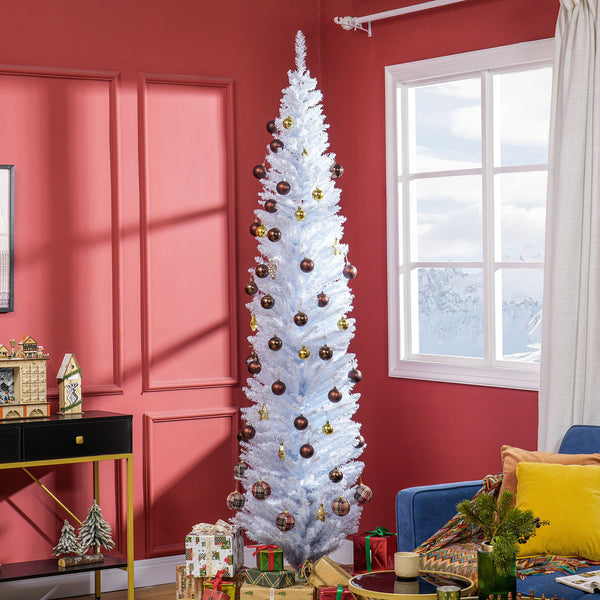 English Elm Homcom 8' Slim Pencil Christmas Tree - Realistic 618 Branch Tips, Space-Saving Design For Any Room W2225P249666