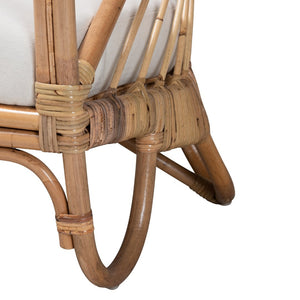 English Elm Modern Handcrafted Rattan Armchair Bohemian Woven Frame with Removable Cushion Accent Seat B2750P470075