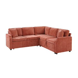English Elm Sectional Sofa Bed - Stylish L-Shaped 81.9" Sleeper Sofa With Hidden Storage & Cozy Orange Chenille N719S002070G-GIGA