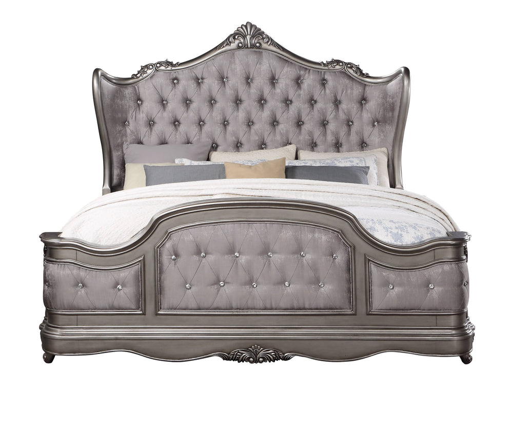 English Elm Ariadne Velvet California King Bed With Antique Platinum Finish For Luxurious Bedroom Elegance B2726S00100