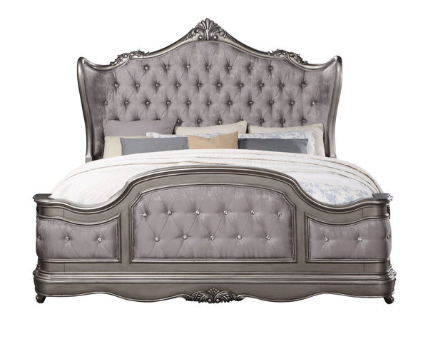 English Elm Ariadne Velvet California King Bed With Antique Platinum Finish For Luxurious Bedroom Elegance B2726S00100