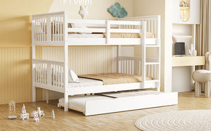 English Elm Full Over Bunk Bed with Twin Trundle Solid Pine Frame Gray Convertible LT100204AAK