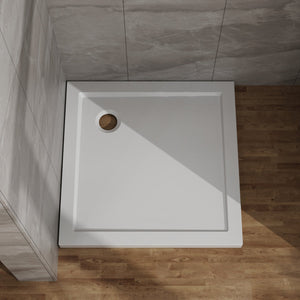 English Elm Goodyo 32x32 Shower Base Center Drain 2in Tall High-Gloss ABS Acrylic Pan Easy-Clean Durable White D163116715