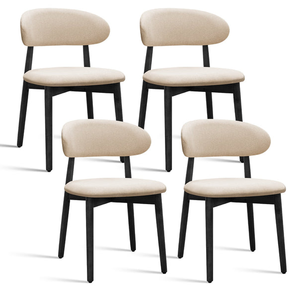 English Elm Beige Upholstered Dining Chairs Set Of 4 - Comfortable Cotton-Linen With Black Wood Legs For Versatile Use T3967P381420