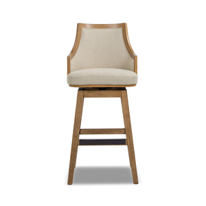 English Elm Jennifer Taylor Home - Bahama 30" Cane Rattan High-Back Swivel Bar Stool – Handcrafted Rubberwood, Wool-Poly Blend Upholstery, Brass Footrest Beige B2719P395567