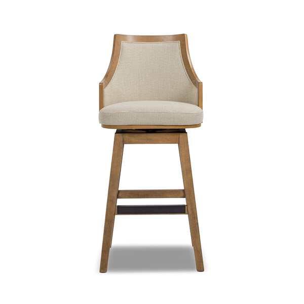 English Elm Jennifer Taylor Home - Bahama 30" Cane Rattan High-Back Swivel Bar Stool – Handcrafted Rubberwood, Wool-Poly Blend Upholstery, Brass Footrest Beige B2719P395567