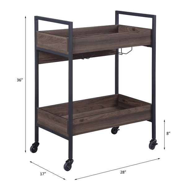 English Elm Rectangular Industrial Serving Cart with 2-Tier Walnut Shelves, Cup Holder & Dual Handles on Casters B016P316084