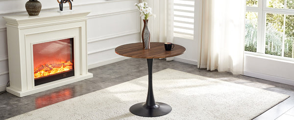 English Elm Round Faux Marble Tulip Pedestal Dining Table Mid Century Modern for Small Bistro Spaces Black,Walnut W2920P400946