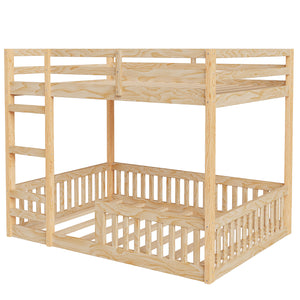 English Elm Full Full over Full Wood Bunk Bed with Ladder & Guardrails, Space-Saving Pine Frame for Kids Rooms Natural N7090002223D