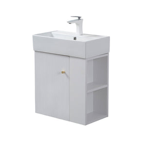 English Elm 21.6" Wall Mounted Bathroom Vanity Base White Wood Open Shelf Gold Hardware W1920P446813