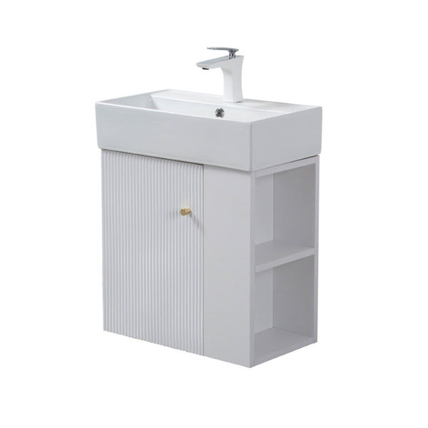 English Elm 21.6" Wall Mounted Bathroom Vanity Base White Wood Open Shelf Gold Hardware W1920P446813