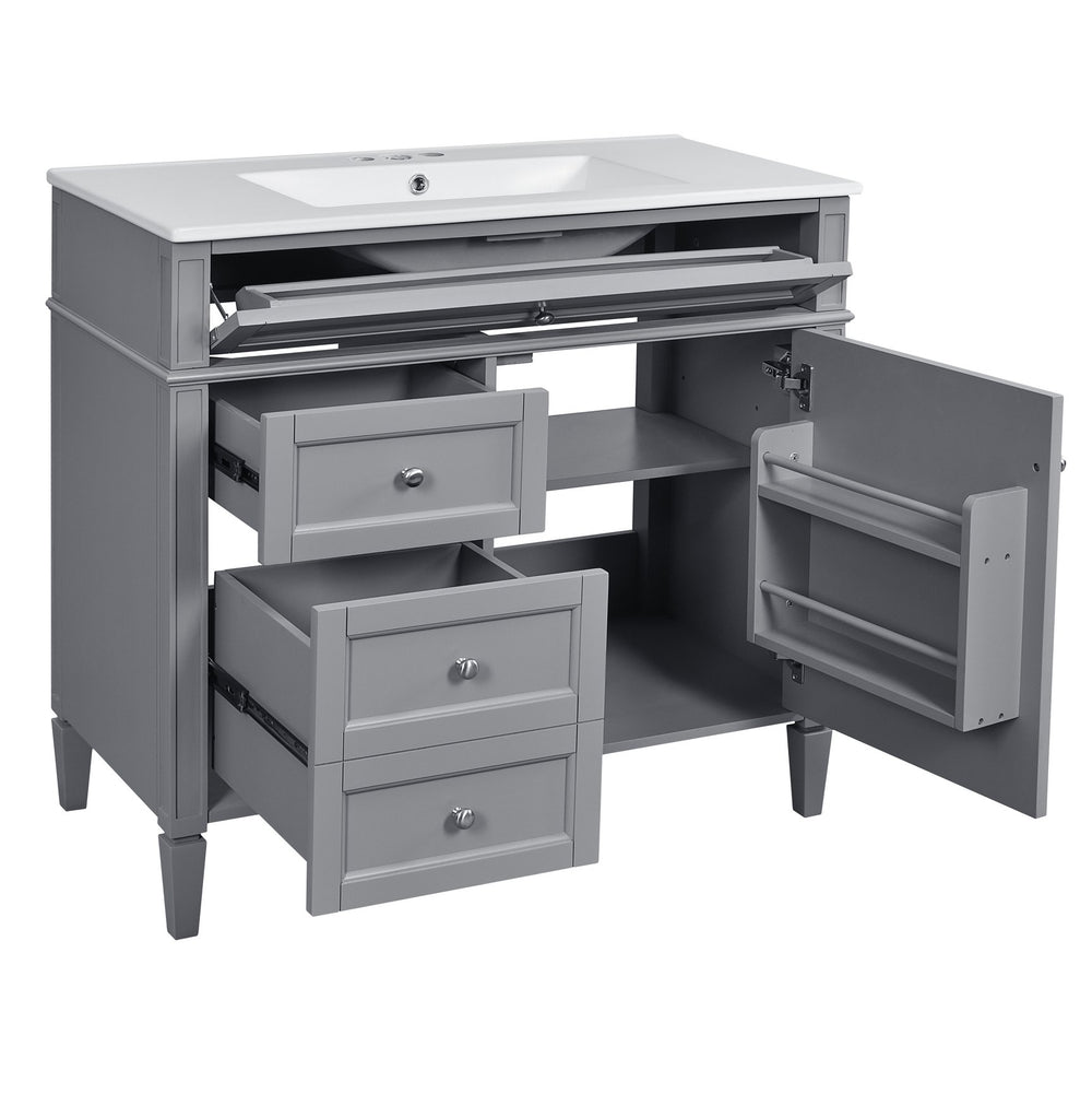 English Elm 36'' Modern Bathroom Vanity With Ceramic Sink, 2 Smooth-Glide Drawers & Tip-Out Compartment, Grey Finish N710P230246E