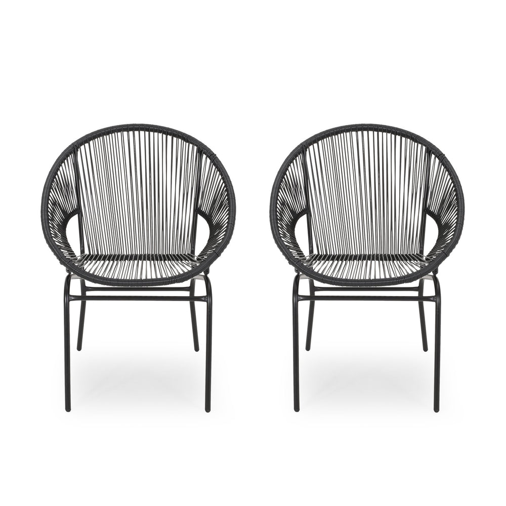 English Elm Christopher Knight Home® - 3 Piece Rattan Seating Group Black – Stylish PE Rattan + Iron Outdoor Patio Set, Durable Modern Mesh Design 66626.00BLK_66627.00BLK